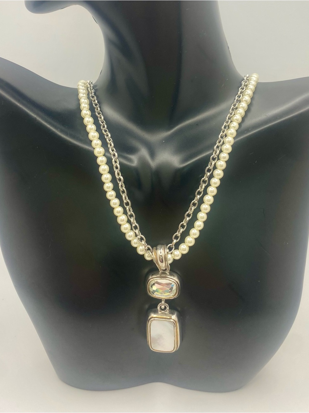 Cookie Lee Double Strand Pearl & Silver Necklace